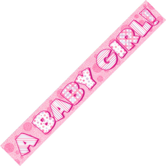 "A Baby Girl" Baby Shower Prismatic Foil Banner (12ft)