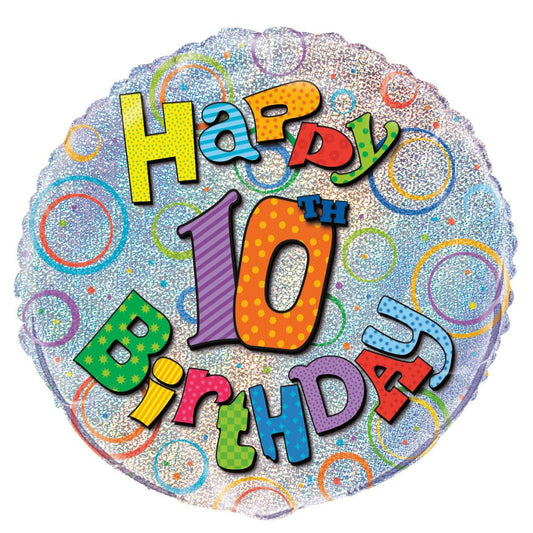 10th Birthday Foil Prismatic Balloon 45cm - The Party Marketplace