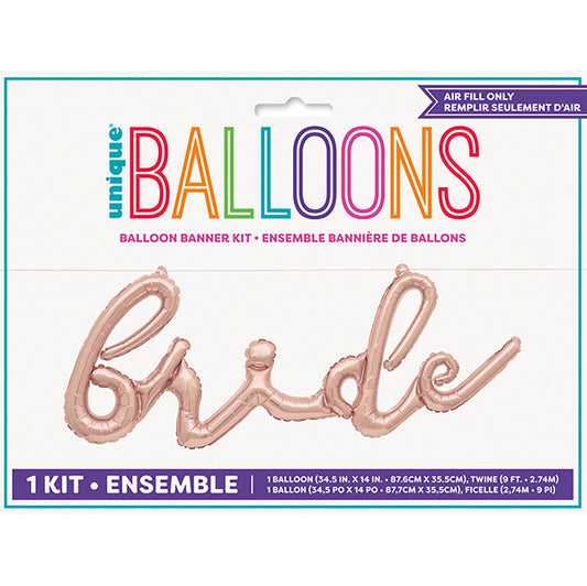 "Bride" Rose Gold Foil Balloon Banner Kit