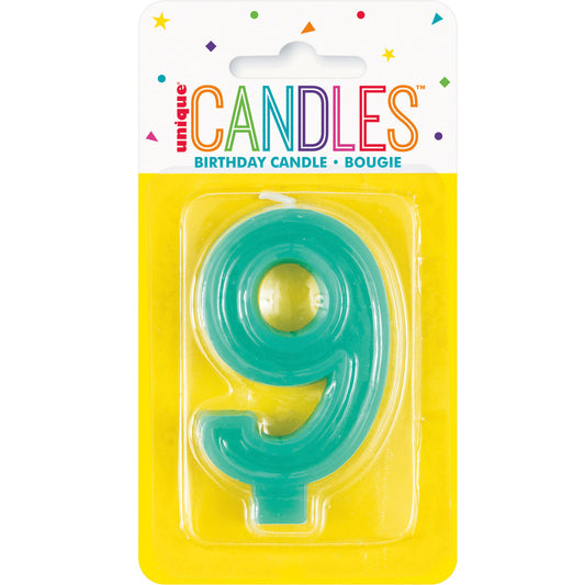 Pastel Teal Numeral Candle - 9