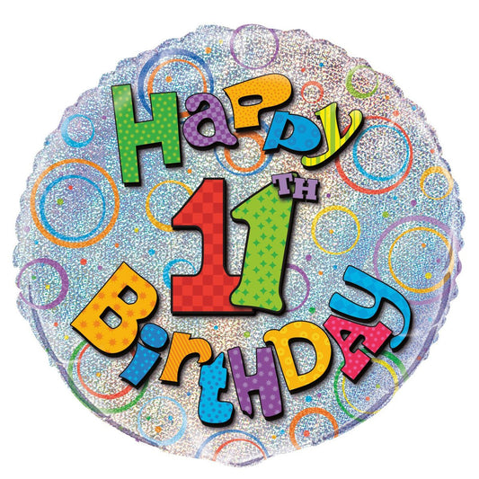 11th Birthday Foil Prismatic Balloon 45cm - The Party Marketplace