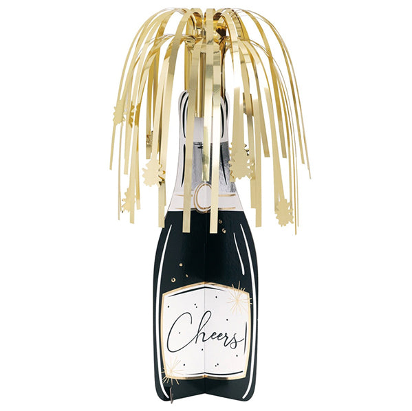 New Year Foil Stamped Champagne Bottle Centrepiece With Foil Fringe 40.6cm