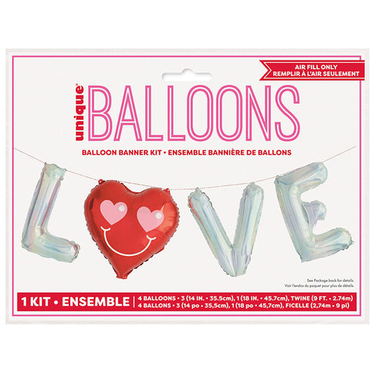 "Love" Iridescent With Red Heart Foil Balloon Banner Kit