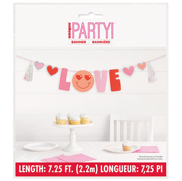 Red, Pink & Iridescent Foil Love Heart Banner With Foil Tassels 2.2m