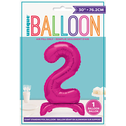 Hot Pink "2" Giant Standing Numeral Foil Balloon (76cm)