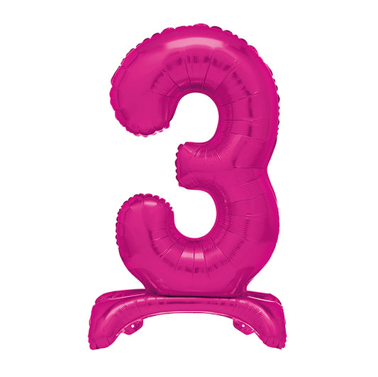 Hot Pink "3" Giant Standing Numeral Foil Balloon (76cm)