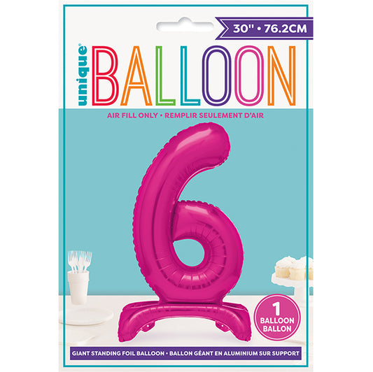 Hot Pink "6" Giant Standing Numeral Foil Balloon (76cm)