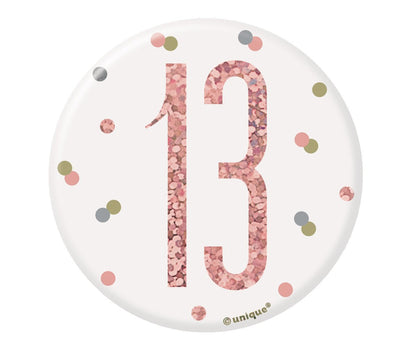 "13" Badge - Glitz Rose Gold - The Party Marketplace