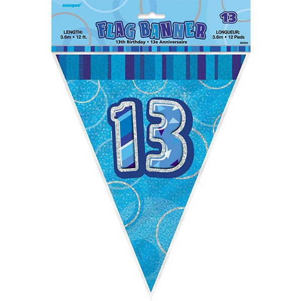 "13" Glitz Blue Flag Banner - 3.65m - The Party Marketplace