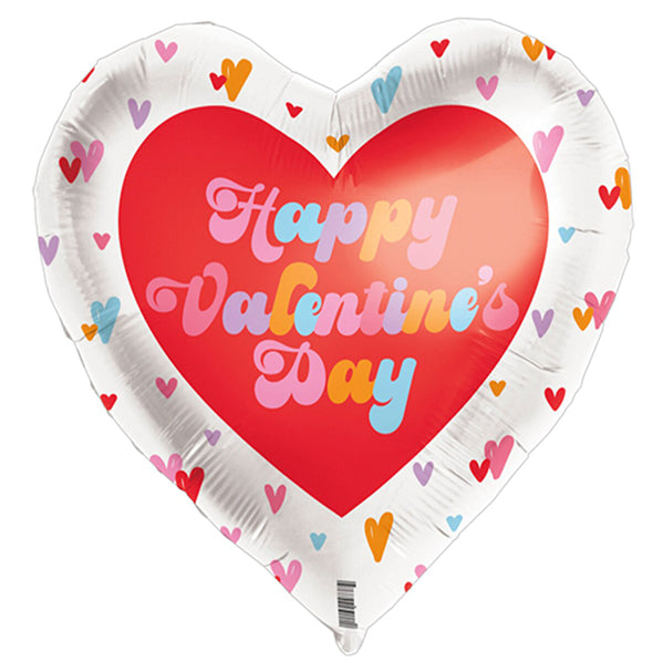 "Happy Valentine's Day" Jumbo Heart Foil Balloon With Ribbon 43cm