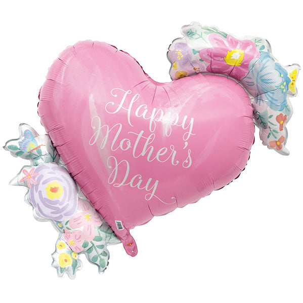 Flowerly "Happy Mother's Day" Jumbo Heart Foil Balloon With Ribbon