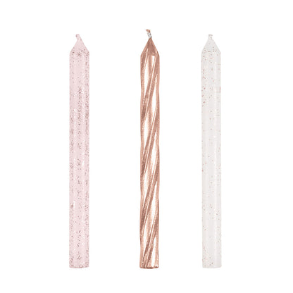 Rose Gold & Rose Gold Glitter Assorted Spiral Candles (Pack of 24)