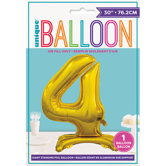 Gold "4" Giant Standing Numeral Foil Balloon (76cm)