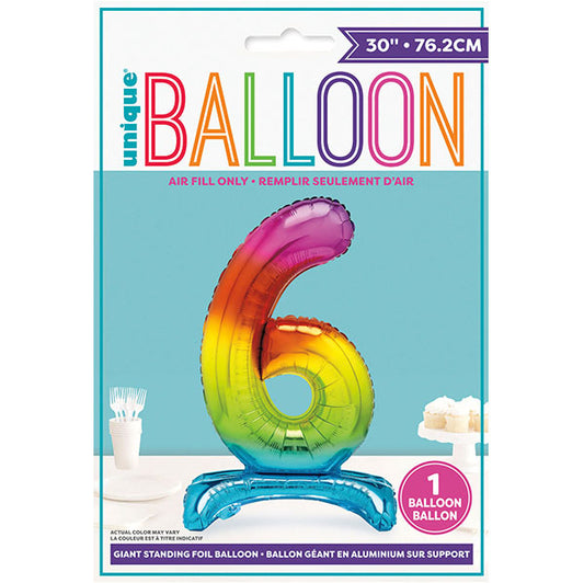 Rainbow "6" Giant Standing Numeral Foil Balloon (76cm)