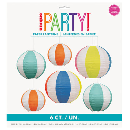 Beach Ball Paper Lanterns - Assorted Sizes (Pack of 6)