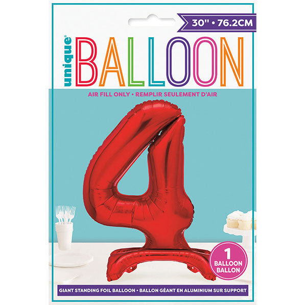 Red "4" Giant Standing Numeral Foil Balloon (76cm)