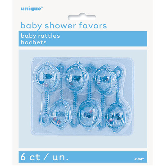 Baby Rattles 6.5cm - Blue (Pack of 6)