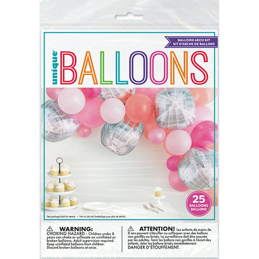 Balloon Arch Kit "Rose Gold & Disco Ball" (25 piece set)