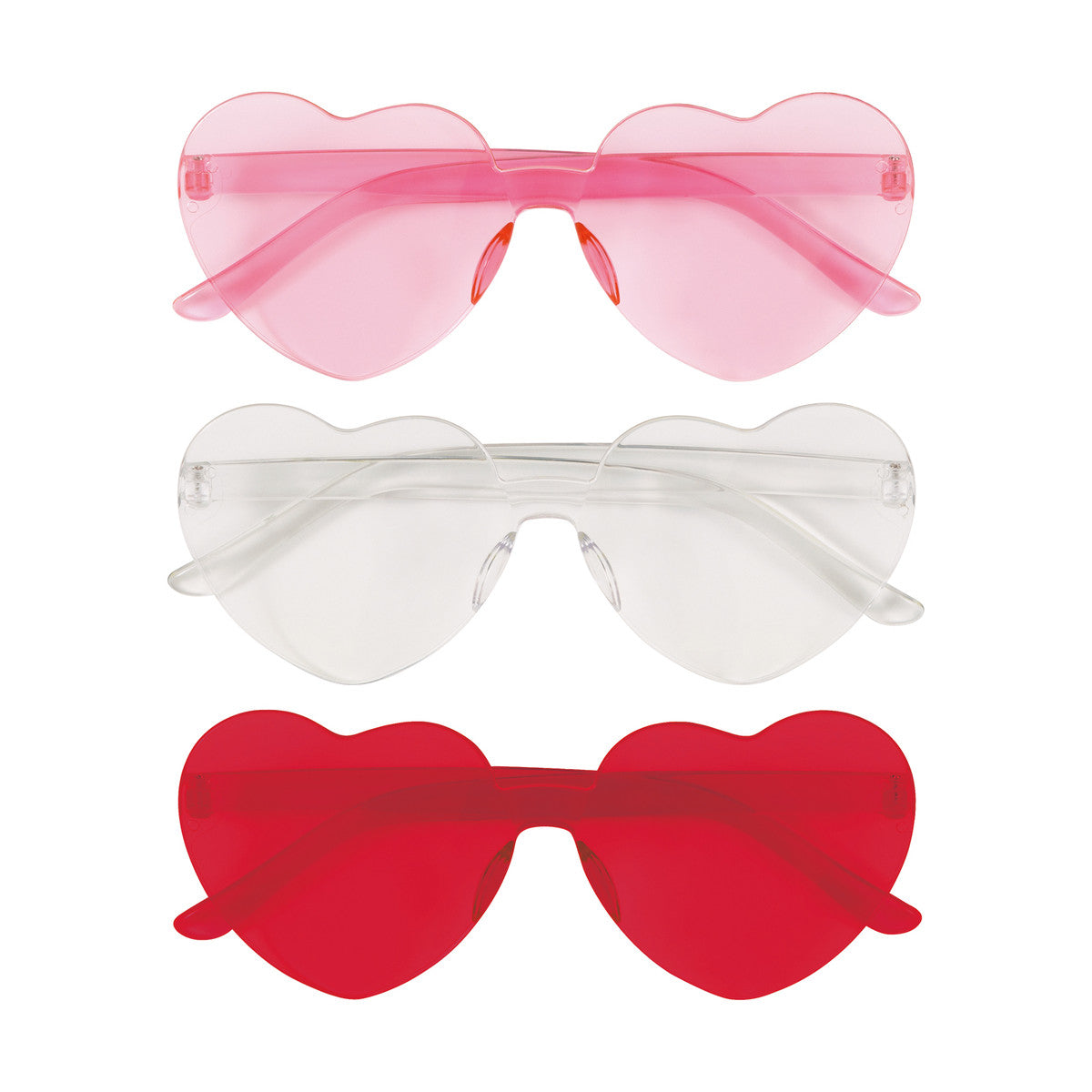 Heart Shaped Novelty Glasses - Pink, Red & Clear (Pack of 3)