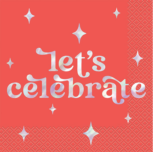 Summer Disco "Celebrate" Foil Stamped Luncheon Napkins (Pack of 16)