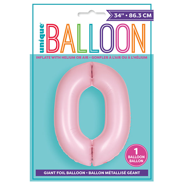 Matte Lovely Pink "0" Numeral Foil Balloon (86cm)