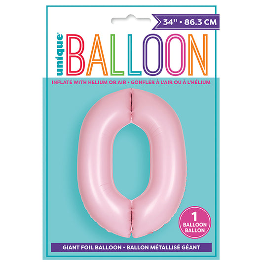 Matte Lovely Pink "0" Numeral Foil Balloon (86cm)