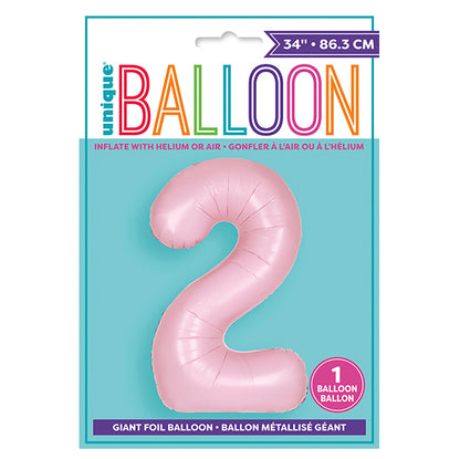 Matte Lovely Pink "2" Numeral Foil Balloon (86cm)