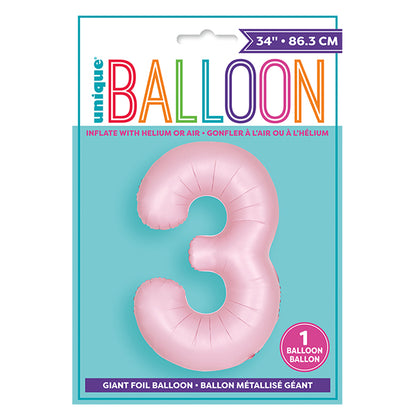 Matte Lovely Pink "3" Numeral Foil Balloon (86cm)