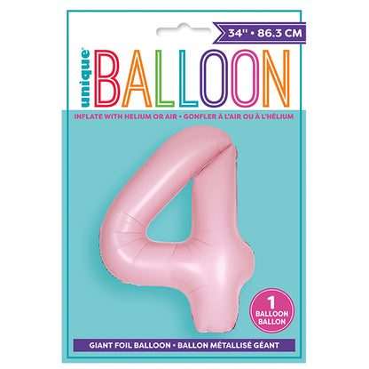 Matte Lovely Pink "4" Numeral Foil Balloon (86cm)