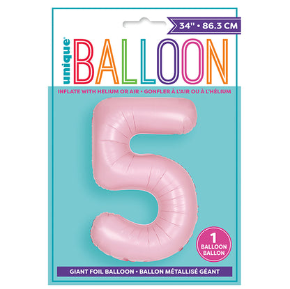 Matte Lovely Pink "5" Numeral Foil Balloon (86cm)