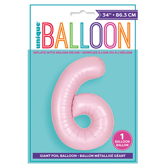 Matte Lovely Pink "6" Numeral Foil Balloon (86cm)