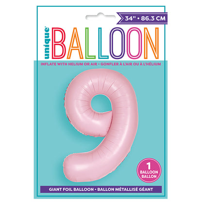 Matte Lovely Pink "9" Numeral Foil Balloon (86cm)