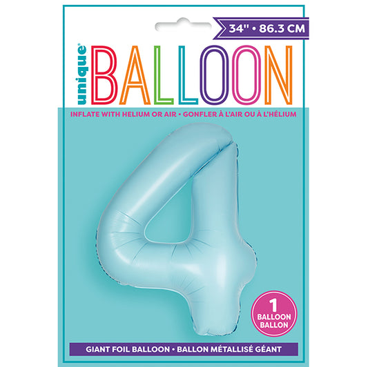 Matte Powder Blue "4" Numeral Foil Balloon (86cm)