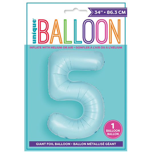 Matte Powder Blue "5" Numeral Foil Balloon (86cm)