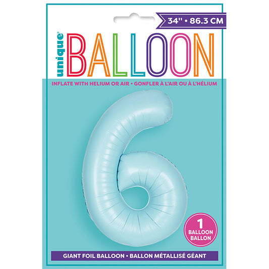 Matte Powder Blue "6" Numeral Numeral Foil Balloon (86cm)