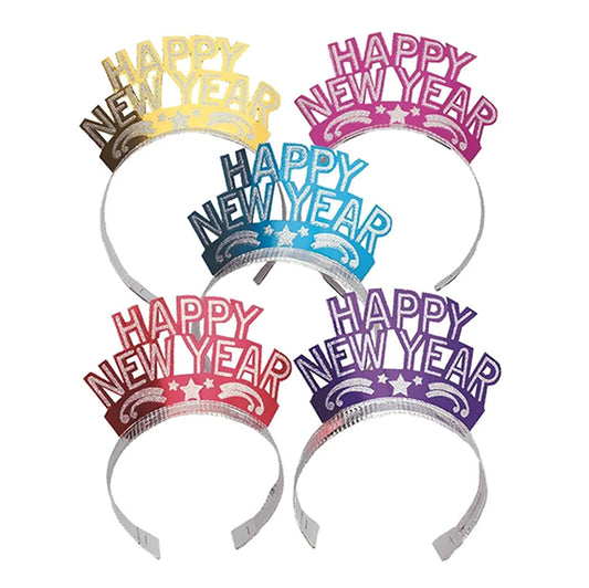 New Year's Glitter Tiaras - Assorted Colours (Pack of 12)