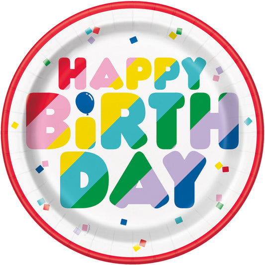 Vibrant Birthday Paper Plates 23cm (Pack of 8)