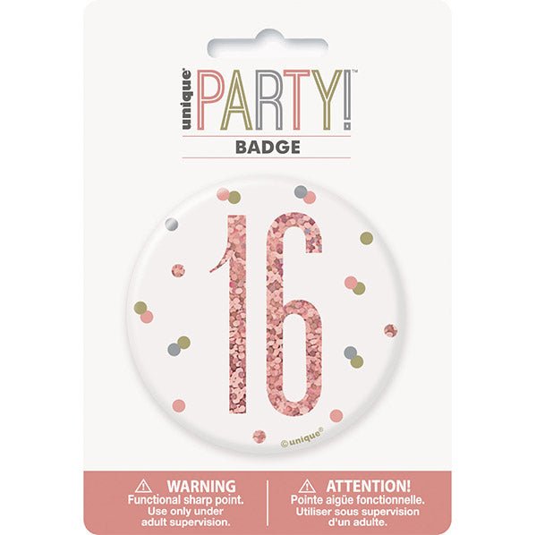 "16" Badge - Glitz Rose Gold - The Party Marketplace