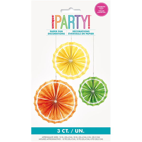 Citrus Fruit Paper Fans - Assorted Sizes (Pack of 3)