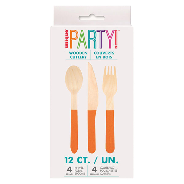 Wooden Cutlery Set - Orange (Pack of 12)