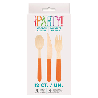 Wooden Cutlery Set - Orange (Pack of 12)