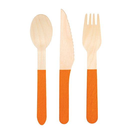 Wooden Cutlery Set - Orange (Pack of 12)