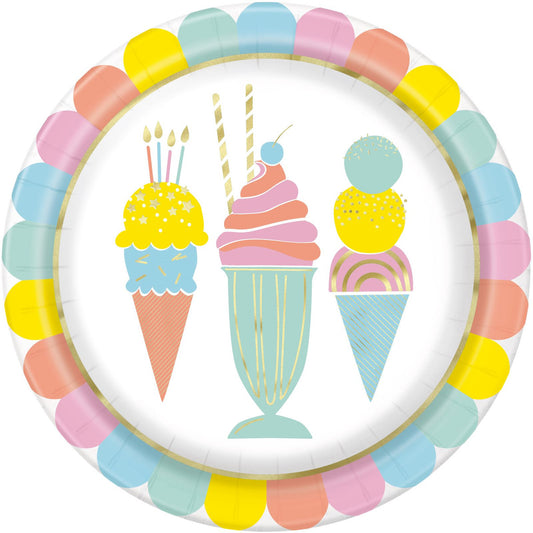 Pastel Ice Cream Paper Plates 23cm (Pack of 8)