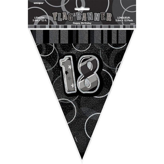 "18" Glitz Black Flag Banner - 3.65m - The Party Marketplace