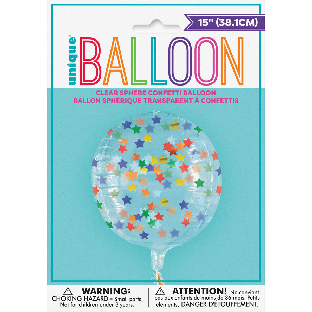 Clear Sphere Helium Balloon Filled with Star Confetti - 38.1cm