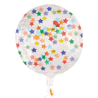 Clear Sphere Helium Balloon Filled with Star Confetti - 38.1cm