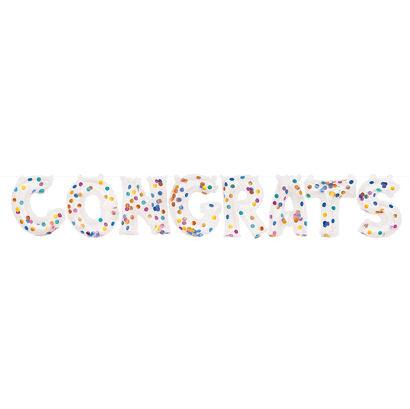 "Congrats" Clear Confetti Filled Foil Letter Balloon Banner Kit - 35.5cm