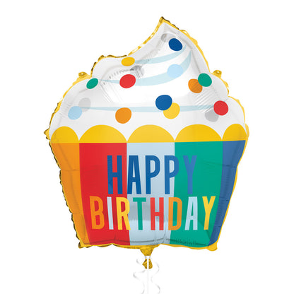 Colourful "Happy Birthday" Cupcake Customisable Foil Balloon 63.5cm