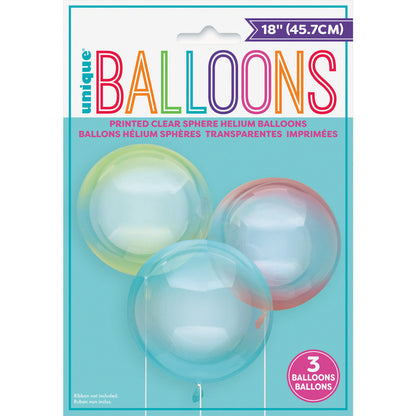 Clear Sphere Assorted Colour Balloons 45.7cm (Pack of 3)