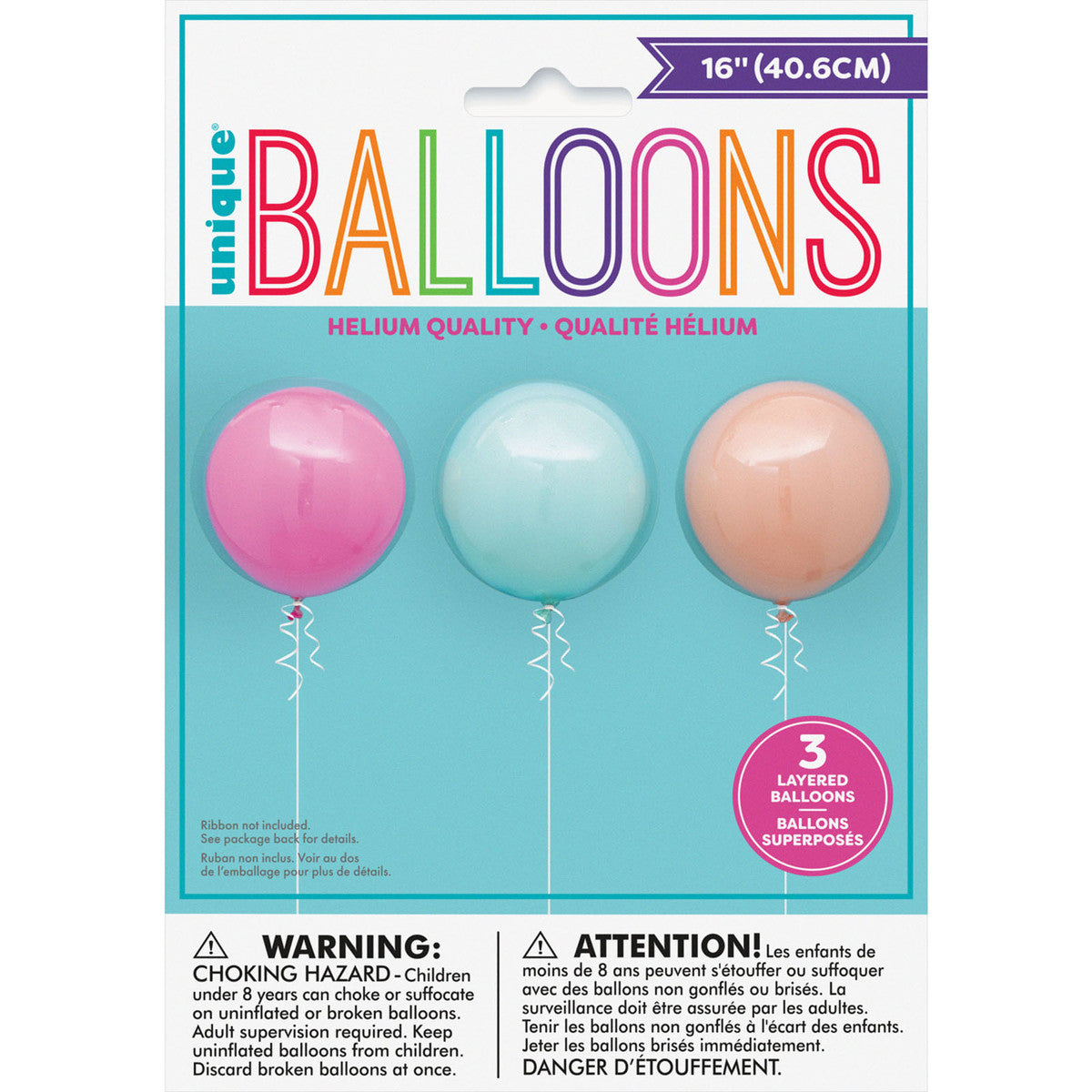 Clear Sphere Double Stuffed Assorted Pastel Colour Balloons 40.6cm (Pack of 3)